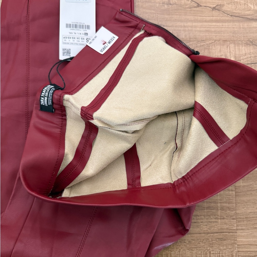 Zara Burgundy Faux Leather Trousers - Picture 2 of 2
